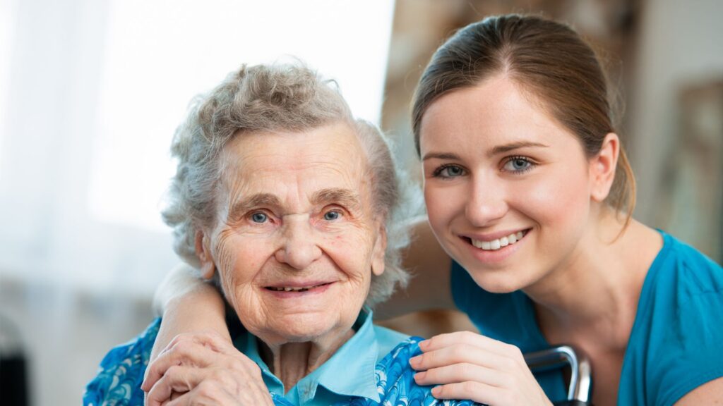 senior with caregiver