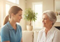 A compassionate caregiver holding an elderly woman's hand